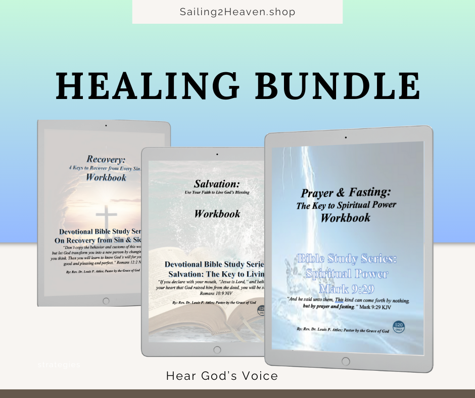 The Healing Bundle is a three book bundle focused on you healing from a hard past. It is made up of the Books 1. Recovery; 2. Salvation; 3. Prayer & Fasting